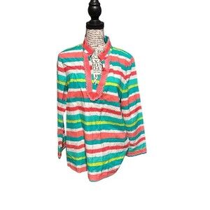 VINEYARD VINES Cotton Silk Blend Preppy Multi Color Striped tunic M‎ whimsical